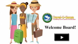 Illustration of two travelers with luggage and a map, welcoming to a travel-themed site.