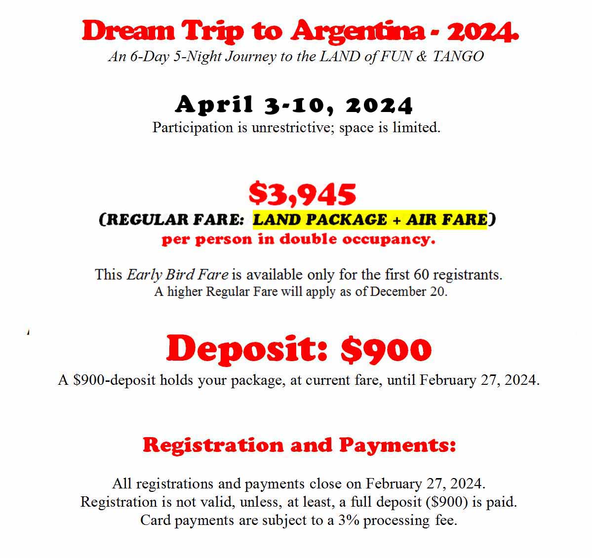 Dream Trip To Argentina - 2024 - Info 01