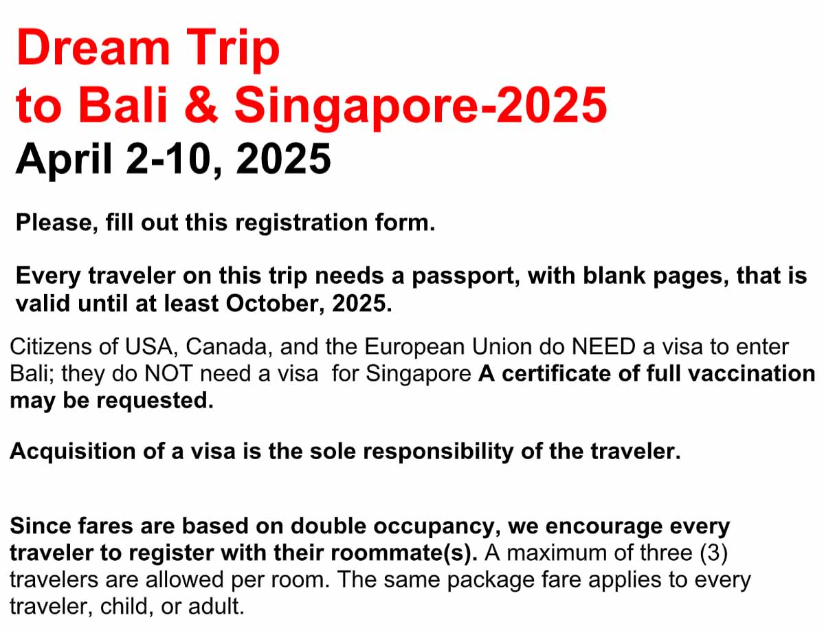 Dream Trip To Bali Singapore - 2025 - Registration 1