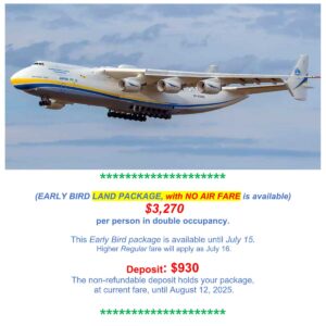 Early bird land passes with no air fee for $3,270 available now.