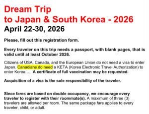 Dream Trip To Japan - South Korea - 2026 - Registration
